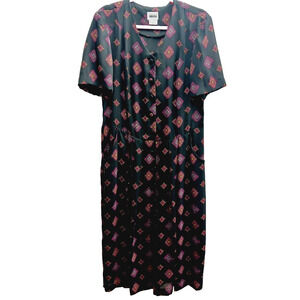 Dress Maxi Fit & Flare Black Purple Geometric Grandmacore Retro Vintage Size 12